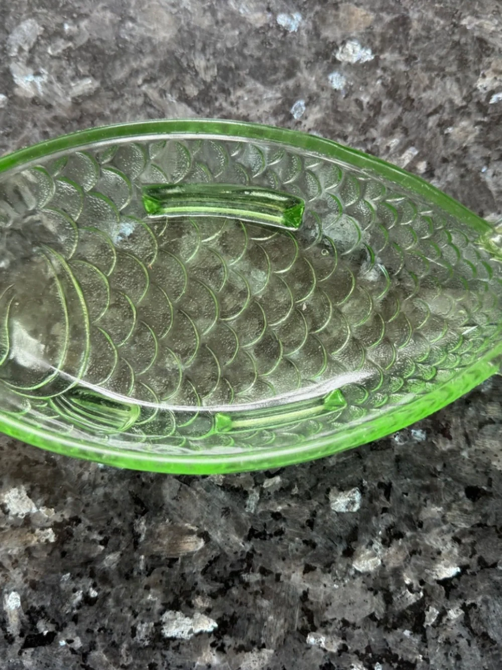 Ankerglas Bernsdorf 50s Pressed Green Glass Fish Dish - German Buffet Snack Dish